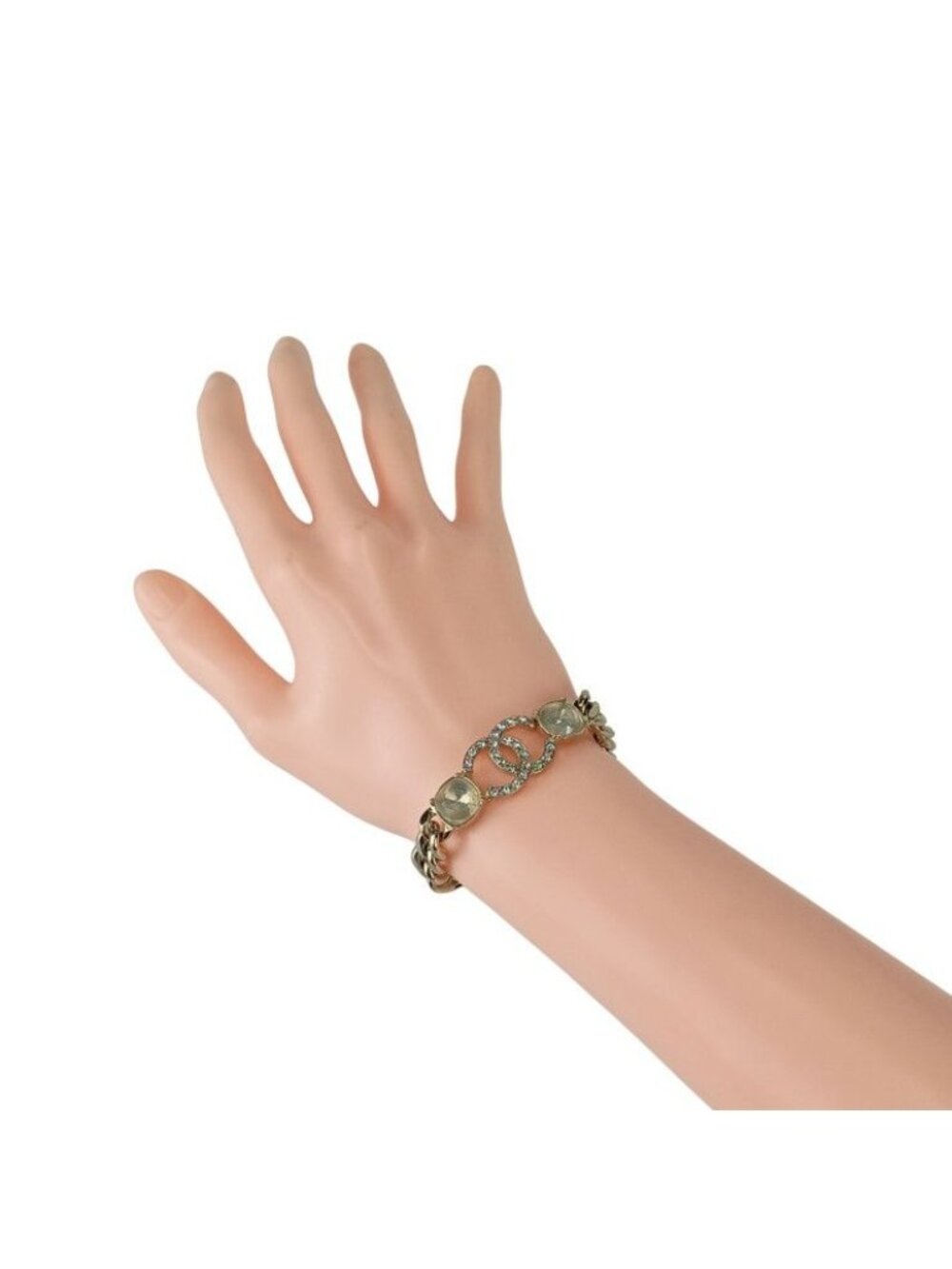 Chanel Wrist Wear Coco Mark Chain Bracelet Gold Metal Rhinestone C23 - Picture 6 of 7